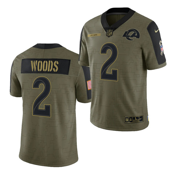 Men's Los Angeles Rams #2 Robert Woods 2021 Olive Salute To Service Limited Stitched Jersey Men's Los Angeles Rams #2 Robert Woods 2021 Olive Salute To Service Limited Stitched Jersey